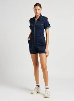 Schott TRSWIFT2W - Playsuit Van Spijkerstof Met Badge | Jeans Onbewerkt -Chic Verkoop 4043834