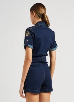 Schott TRSWIFT2W - Playsuit Van Spijkerstof Met Badge | Jeans Onbewerkt -Chic Verkoop 4043835