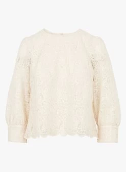 MAISON 123 TONIA - Blouse Van Katoenmix Met Borduurwerk En Ronde Kraag | Wit -Chic Verkoop 4046294