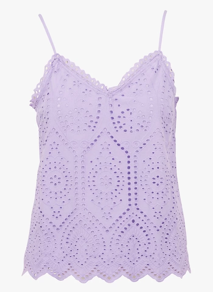 YASHOLI - Top Van Biokatoen Met Schouderbandjes En Engels Kant | Violet 5 YASHOLI - Top Van Biokatoen Met Schouderbandjes En Engels Kant | Violet - Afbeelding 3