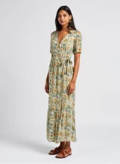 Louise Misha SANDHYA - Lange, Katoenen Jurk Met Overslag En Print | Veelkleurig -Chic Verkoop 4047232