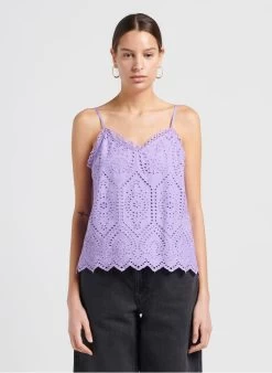 YASHOLI - Top Van Biokatoen Met Schouderbandjes En Engels Kant | Violet