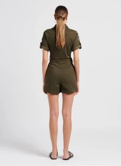 Schott TRSWIFTW - Playsuit Van Katoenmix Met Badge | Kaki -Chic Verkoop 4048067