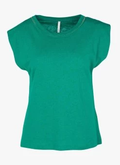 T-shirt Met Ronde Hals Linnen/katoenblend | Groen -Chic Verkoop 4048222