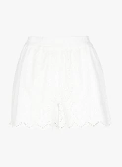 YASHOLI - Recht Short Van Biokatoen Met Ajourmotief | Wit -Chic Verkoop 4048271