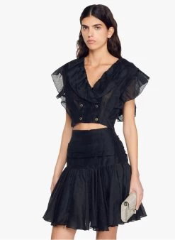 Sandro AMAZONITE - Korte Rok Linnenblend | Zwart