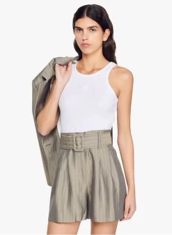 Sandro ARLES - Short Met Hoge Taille En Ceintuur | Kaki