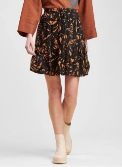 Korte, Gerende Rok Met Prints | Bruin