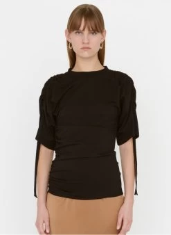 ZAPA TRAVISA - Top Met Ronde Hals En Plooitjes | Zwart