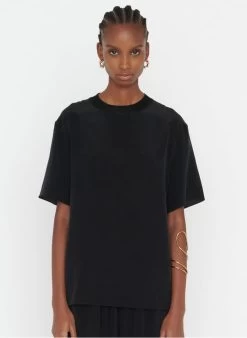 ZAPA TANO - Soepelvallende, Zijden Top Met Ronde Hals | Zwart