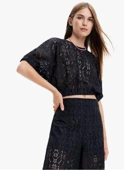 Desigual Korte, Kanten Blouse | Zwart