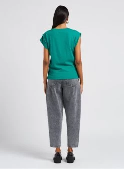 T-shirt Met Ronde Hals Linnen/katoenblend | Groen -Chic Verkoop 4070151