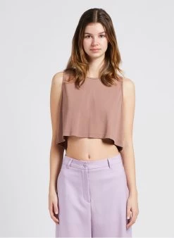 American Vintage ZELYM - Ruimvallende, Katoenen Top Met Ronde Hals | Bruin