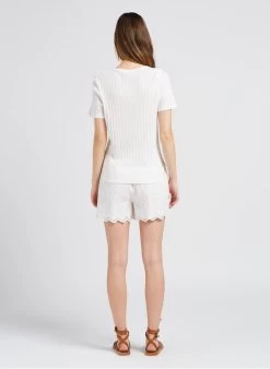 YASHOLI - Recht Short Van Biokatoen Met Ajourmotief | Wit -Chic Verkoop 4072772