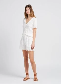 YASHOLI - Recht Short Van Biokatoen Met Ajourmotief | Wit -Chic Verkoop 4072773