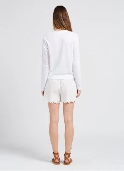 YASHOLI - Recht Short Van Biokatoen Met Ajourmotief | Wit -Chic Verkoop 4072776