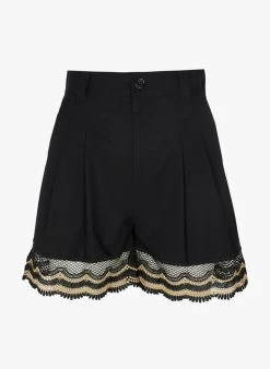 TWINSET Short Van Stretchkatoen Met Kant | Zwart -Chic Verkoop 4073917