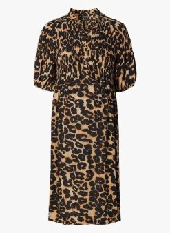SUPERMOM GALAX - Halflange, Nauwsluitende Jurk Met Opstaande Kraag En Luipaardprint | Veelkleurig