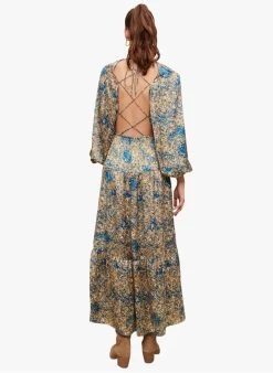 Maje RITACHE - Lange Jurk Met Split En Bloemenprint | Blauw -Chic Verkoop 4086520