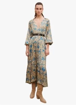 Maje RITACHE - Lange Jurk Met Split En Bloemenprint | Blauw -Chic Verkoop 4086913