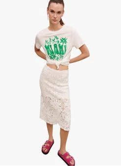Maje JARKETY - Halflange Rok Van Kant En Haakwerk | Wit -Chic Verkoop 4087138