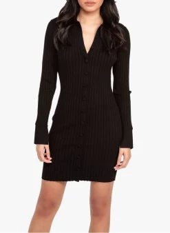 KOOKAI Aansluitende Jurk Met Klassieke Kraag | Zwart