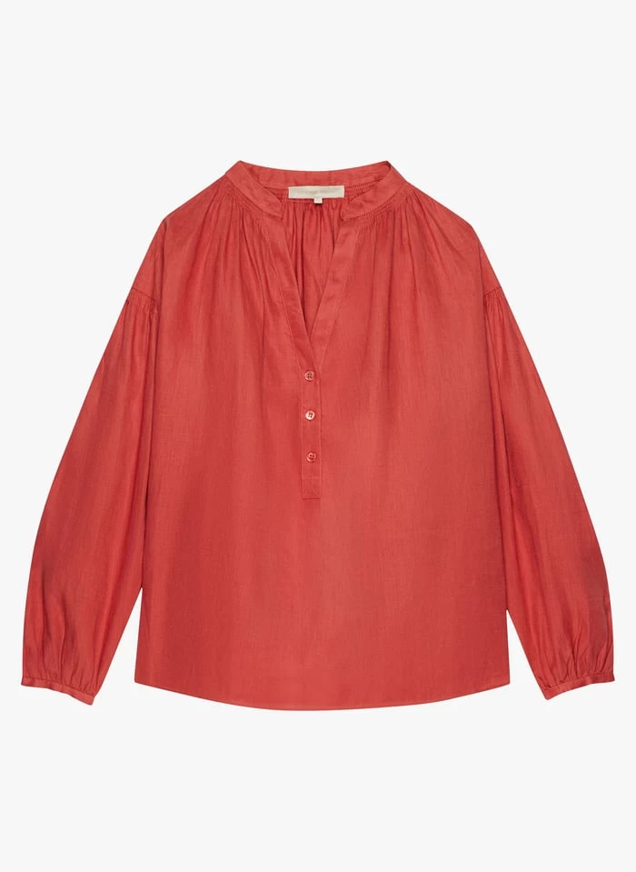 Vanessa Bruno NIPOA - Linnen Blouse Met Tuniekhals | Rood 5 Vanessa Bruno NIPOA - Linnen Blouse Met Tuniekhals | Rood - Afbeelding 3