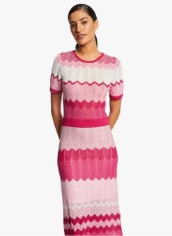 MORGAN RMRAYA - Lange Trui-jurk Met Visgraatmotief | Roze -Chic Verkoop 4091809