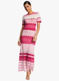 MORGAN RMRAYA - Lange Trui-jurk Met Visgraatmotief | Roze