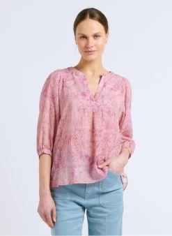 CALLIOPEE - Katoenen Blouse Met V-hals En Print | Roze