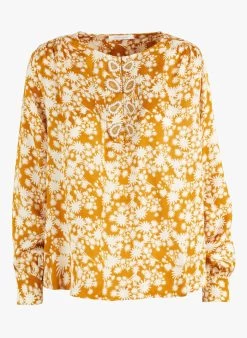 BELIER - Blouse Met Tunesische Kraag En Bloemenprint | Geel -Chic Verkoop 4100103