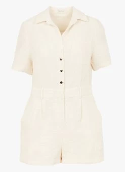 SEE U SOON Ruimvallende Playsuit Van Katoenmix Met Klassieke Kraag | Wit -Chic Verkoop 4108495