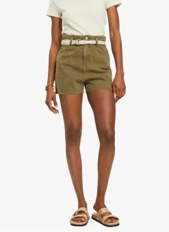 ESPRIT Short Van Katoenen Denim Met Ceintuur | Kaki