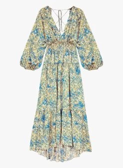 Maje RITACHE - Lange Jurk Met Split En Bloemenprint | Blauw -Chic Verkoop 4109723