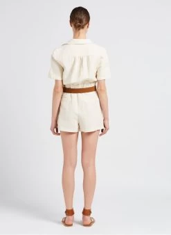 SEE U SOON Ruimvallende Playsuit Van Katoenmix Met Klassieke Kraag | Wit -Chic Verkoop 4110066