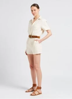 SEE U SOON Ruimvallende Playsuit Van Katoenmix Met Klassieke Kraag | Wit -Chic Verkoop 4110067