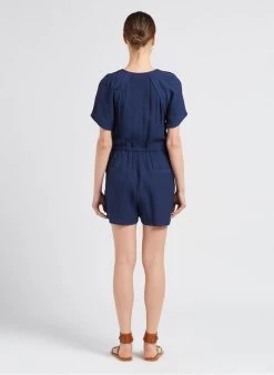 SEE U SOON Ruimvallende Jumpsuit Met Wikkelhals | Blauw -Chic Verkoop 4110326