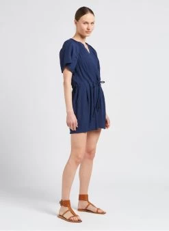 SEE U SOON Ruimvallende Jumpsuit Met Wikkelhals | Blauw -Chic Verkoop 4110327