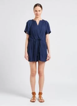 SEE U SOON Ruimvallende Jumpsuit Met Wikkelhals | Blauw