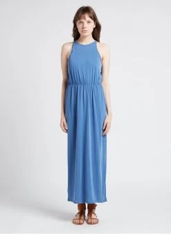 Vila MODALA - Lange, Mouwloze Jurk Met Ronde Hals | Blauw