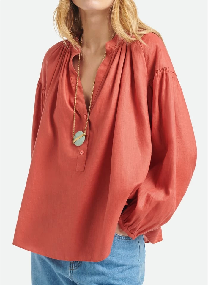 Vanessa Bruno NIPOA - Linnen Blouse Met Tuniekhals | Rood 3 Vanessa Bruno NIPOA - Linnen Blouse Met Tuniekhals | Rood