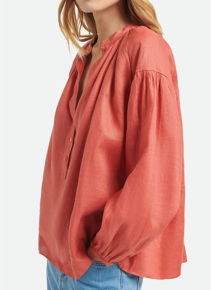 Vanessa Bruno NIPOA - Linnen Blouse Met Tuniekhals | Rood 6 Vanessa Bruno NIPOA - Linnen Blouse Met Tuniekhals | Rood - Afbeelding 4