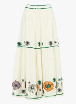 STELLA FOREST CAROLA - Halflange, Gerende Rok Met Borduursel Katoenblend | Beige -Chic Verkoop 4113559