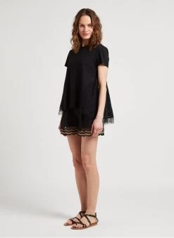 TWINSET Short Van Stretchkatoen Met Kant | Zwart -Chic Verkoop 4120903