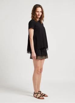 TWINSET Short Van Stretchkatoen Met Kant | Zwart -Chic Verkoop 4120907