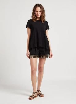 TWINSET Short Van Stretchkatoen Met Kant | Zwart -Chic Verkoop 4120908