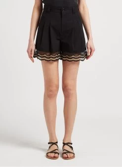 TWINSET Short Van Stretchkatoen Met Kant | Zwart