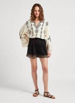 TWINSET Short Van Stretchkatoen Met Kant | Zwart -Chic Verkoop 4120917