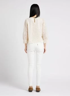 MAISON 123 TONIA - Blouse Van Katoenmix Met Borduurwerk En Ronde Kraag | Wit -Chic Verkoop 4121268