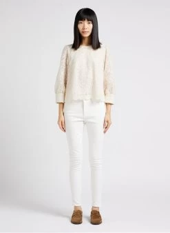 MAISON 123 TONIA - Blouse Van Katoenmix Met Borduurwerk En Ronde Kraag | Wit -Chic Verkoop 4121269